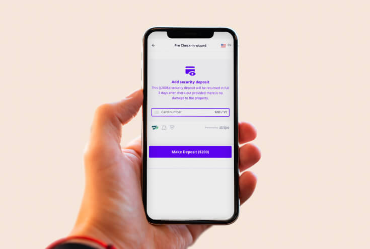 hand holding phone, collect security deposits automatically