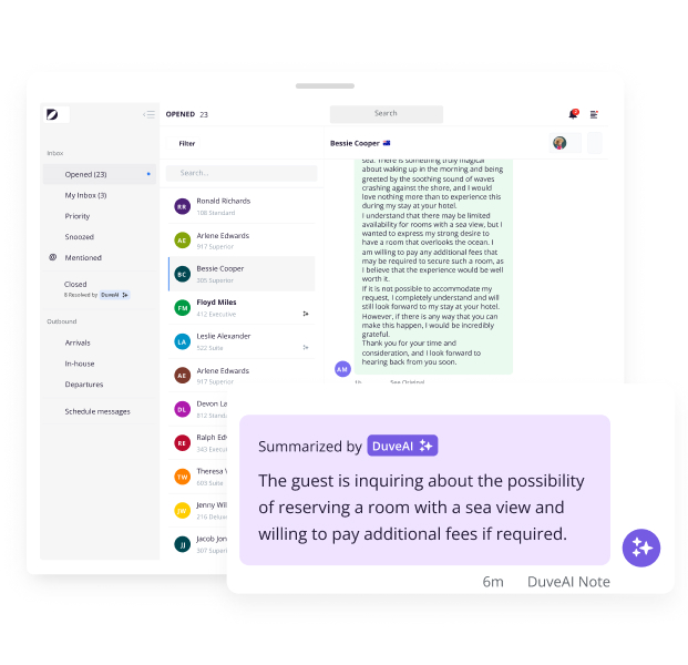 Message Summarization by Duve hospitality