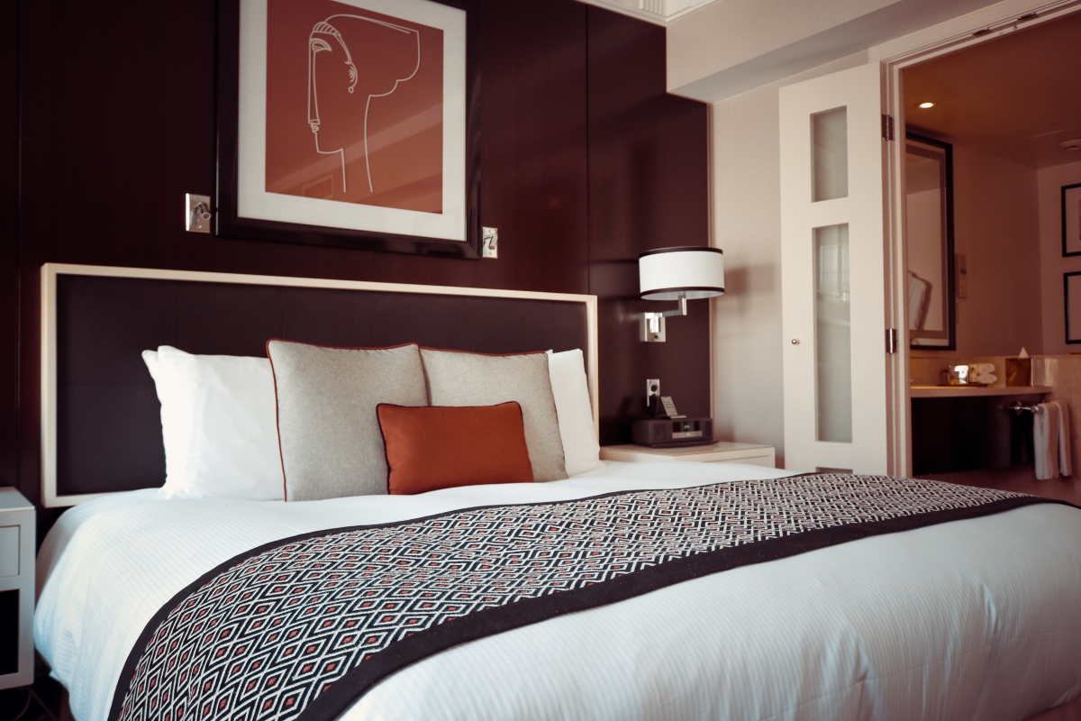 hotel bed with pillows