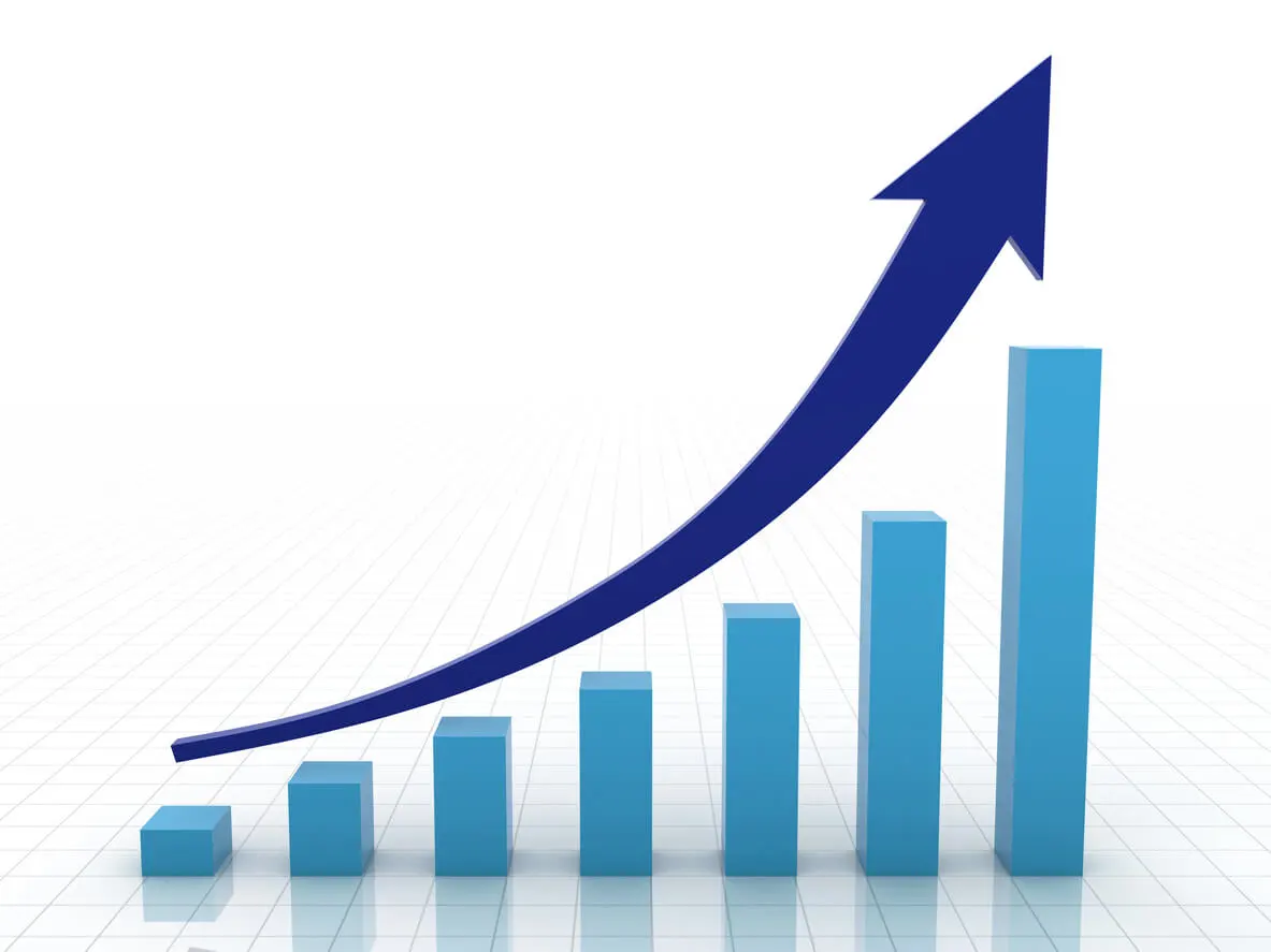 rising graph with an arrow on top of it